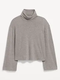 Long-Sleeve Oversized Turtleneck Top - Heather Grey — view 5