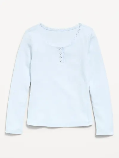 Long-Sleeve Ribbed Henley T-Shirt for Girls - Contrail