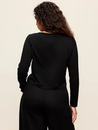 Long-Sleeve Split-Neck Top - Black Jack — view 3