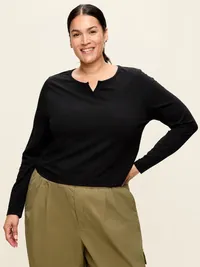 Long-Sleeve Split-Neck Top - Black Jack — view 4