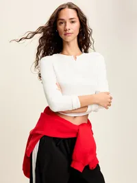 Long-Sleeve Split-Neck Top - White Lilies — view 3