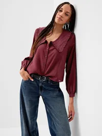 Long-Sleeve Statement Collar Button-Front Top - Reddy Or Not — view 3