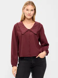 Long-Sleeve Statement Collar Button-Front Top - Reddy Or Not — view 5