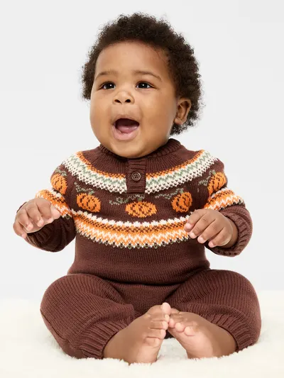 Long-Sleeve Sweater-Knit One-Piece for Baby - Pumpkin Puree