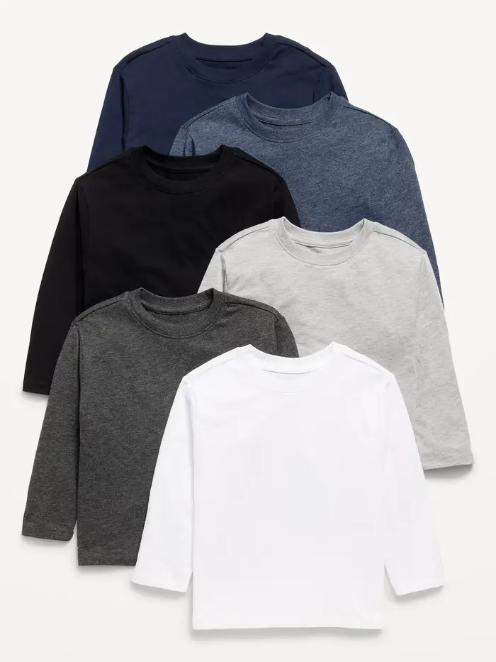 Long-Sleeve T-Shirt 6-Pack for Toddler Boys - Solid Performance