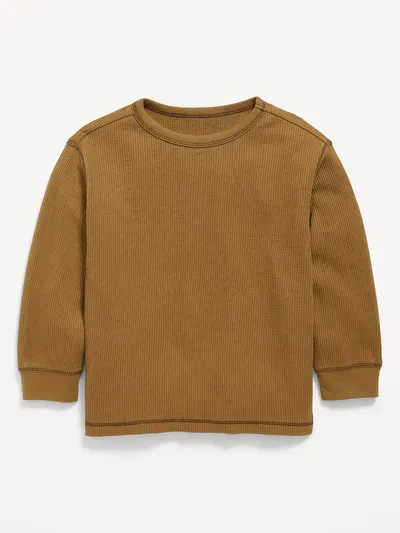 Long-Sleeve Waffle Knit T-Shirt for Toddler Boys - Golden Brown