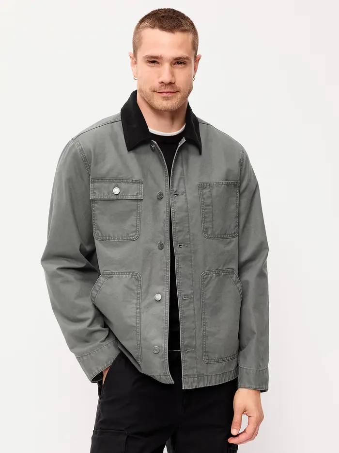 Loose Canvas Workwear Jacket - Stainless Steel