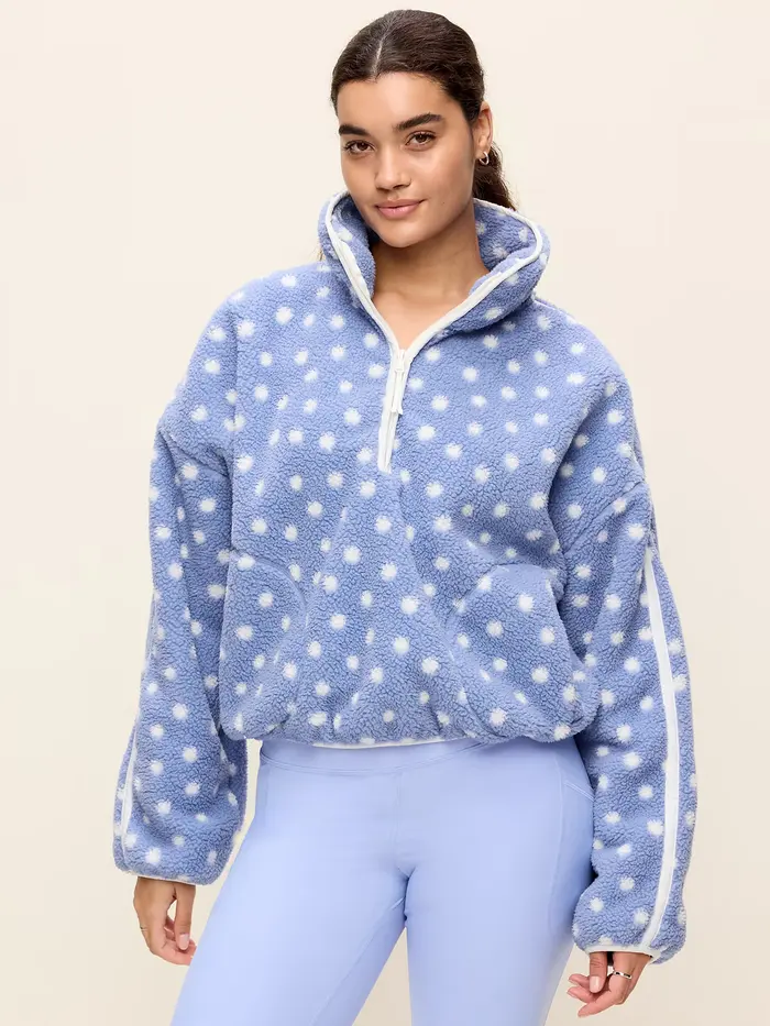 Loose Sherpa Half-Zip Pullover - Blue Mosaic