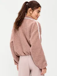 Loose Sherpa Quarter-Zip Pullover - Mocha — view 2