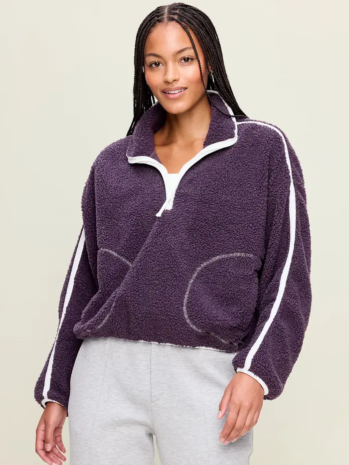 Loose Sherpa Quarter-Zip Pullover - Nebula