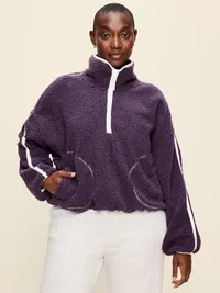 Loose Sherpa Quarter-Zip Pullover - Nebula — view 5
