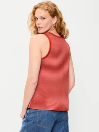 Luxe High-Neck Tank Top - Red Stripe — view 2