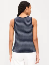 Luxe High-Neck Tank Top - White Small Stripe — view 2