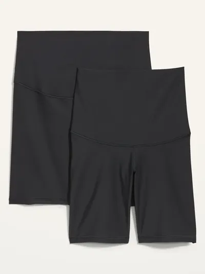 Maternity 2-Pack Full Panel & Postpartum Support PowerSoft Biker Shorts -- 8-inch inseam - Black Jack