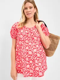 Maternity Airy Button-Down Top - Pink Floral — view 3
