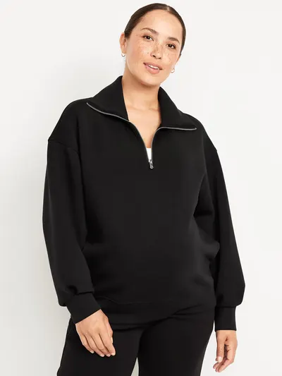 Maternity Bounce Fleece Half-Zip Pullover - Black Jack