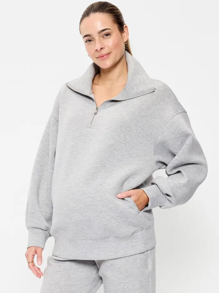 Maternity Bounce Fleece Half-Zip Pullover - Heather Gray