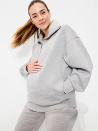 Maternity Bounce Fleece Half-Zip Pullover - Heather Gray — view 3