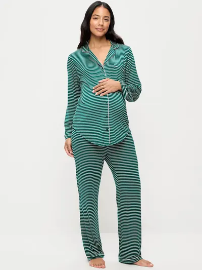 Maternity Classic Pajama Set - Green Stripe