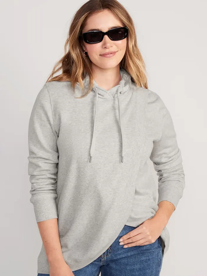 Maternity Cross-Front Nursing Pullover Hoodie - Light Gray Heather