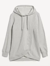 Maternity Cross-Front Nursing Pullover Hoodie - Light Gray Heather — view 2