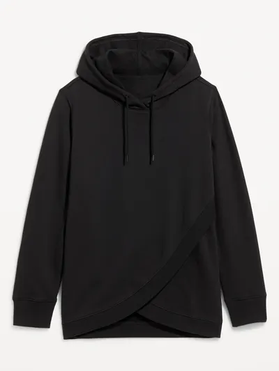Maternity Fleece Crossover Nursing Tunic Hoodie Sweatshirt - Black Jack