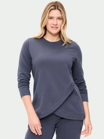 Maternity Fleece Crossover Nursing Tunic Hoodie Sweatshirt - Volcanic Glass
