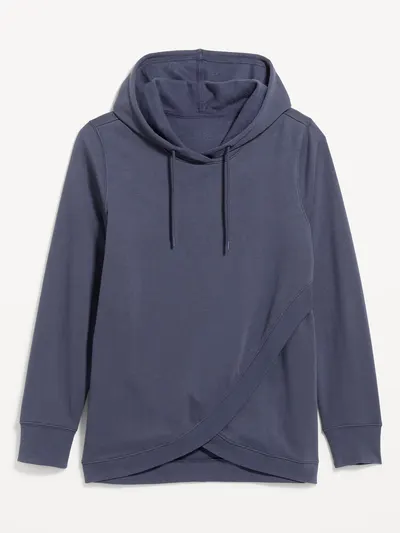 Maternity Fleece Crossover Nursing Tunic Hoodie Sweatshirt - Volcanic Glass