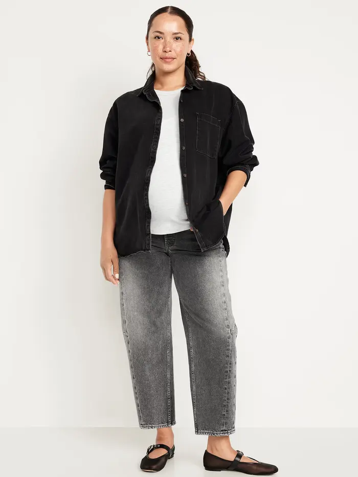Maternity Full Panel Barrel Ankle Jeans - Graphite