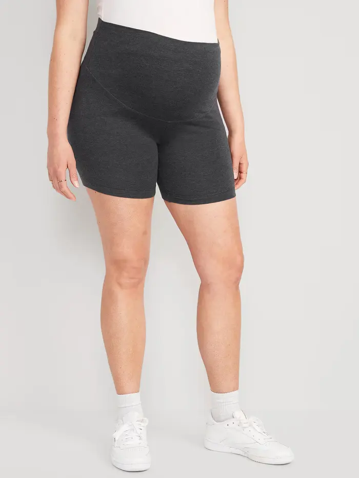 Maternity Full-Panel Biker Shorts -- 6-inch inseam - Heather Gray