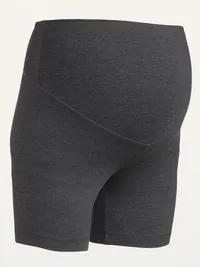Maternity Full-Panel Biker Shorts -- 6-inch inseam - Heather Gray — view 4