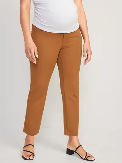 Maternity Full-Panel Pixie Straight Ankle Pants - Bourbon