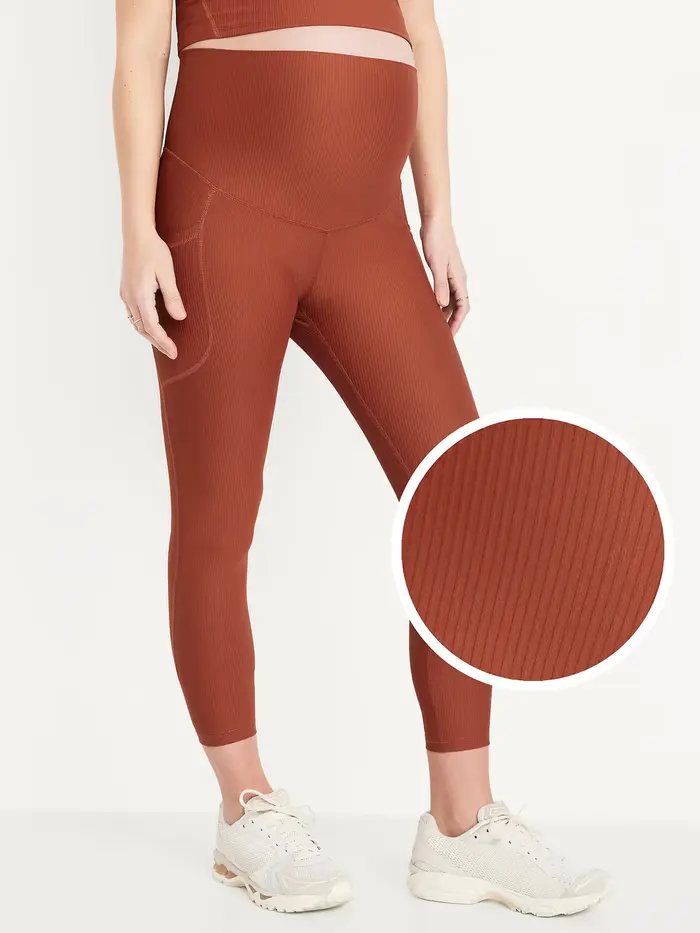 Maternity Full-Panel PowerSoft 7/8 Rib Leggings - Ribbed Cherry Birch