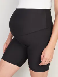 Maternity Full-Panel PowerSoft Biker Shorts -- 8-inch inseam - Black Jack — view 4