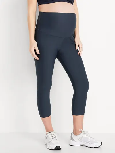 Maternity Full-Panel PowerSoft Crop Leggings - Dusk Navy