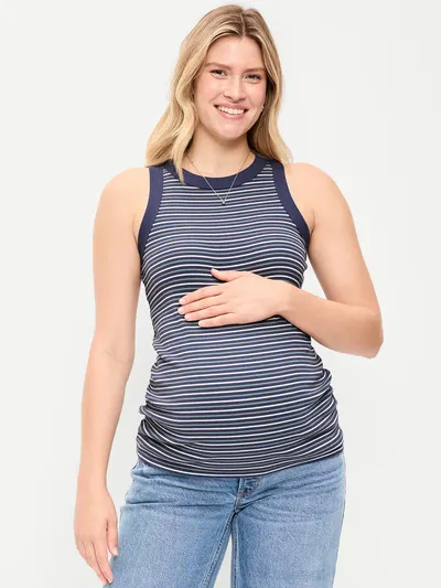 Maternity High-Neck Tank Top - Navy Stripe