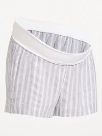 Maternity Linen-Blend Pull-On Shorts -- 3.5-inch inseam - Multi-Blue Stripe — view 3