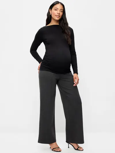 Maternity Over-the-Bump Stevie Wide-Leg Pants - Dark Heathered Gray