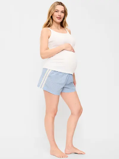 Maternity Poplin Boxer Pajama Shorts - Blue Gingham