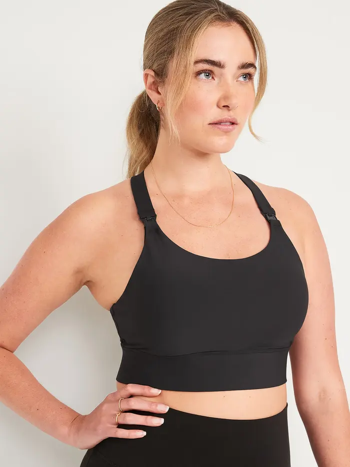 Maternity PowerSoft Medium Support Nursing Sports Bra - Black Jack