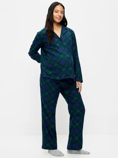 Maternity Printed Flannel Pajama Pants Set - Navy Plaid (Match the Fam!)