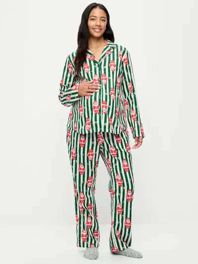 Maternity Printed Flannel Pajama Pants Set - Santa Stripes (Match the Fam!)