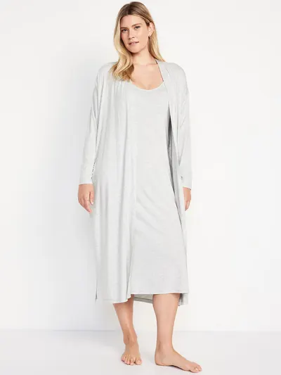 Maternity Robe and Nursing Nightgown Set - Light Heather Gray