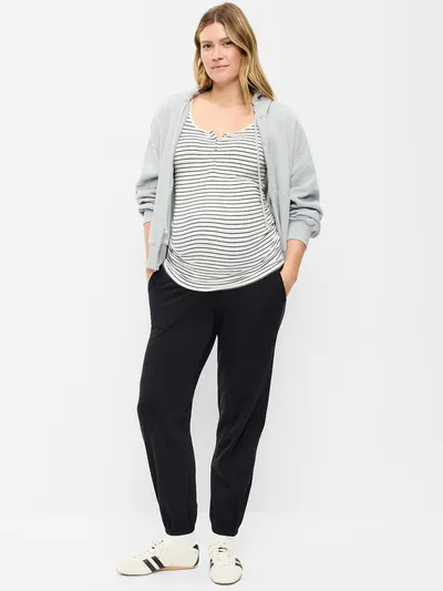Maternity Rollover-Waist Fleece Jogger - Light Black Heather