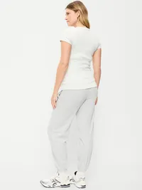 Maternity Rollover-Waist Fleece Jogger Sweatpants - Light Gray Heather — view 3