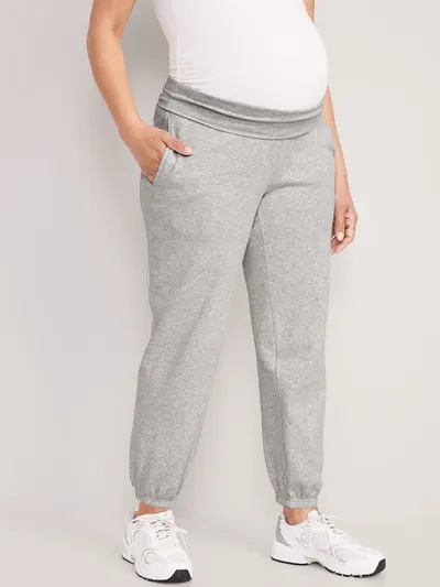 Maternity Rollover-Waist Jogger Sweatpants - Light Gray Heather