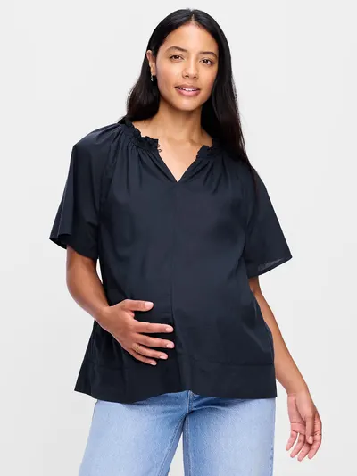 Maternity Ruffle-Collar Popover Top - In The Navy