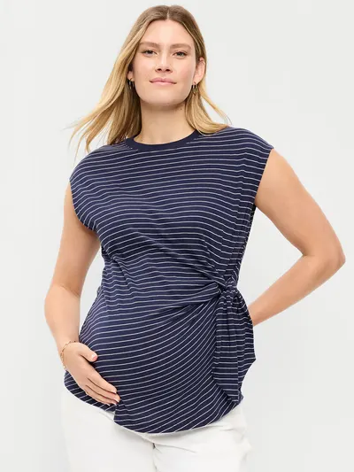 Maternity Side-Tie Jersey Top - Navy Stripe