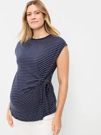 Maternity Side-Tie Jersey Top - Navy Stripe — view 3