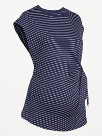 Maternity Side-Tie Jersey Top - Navy Stripe — view 4